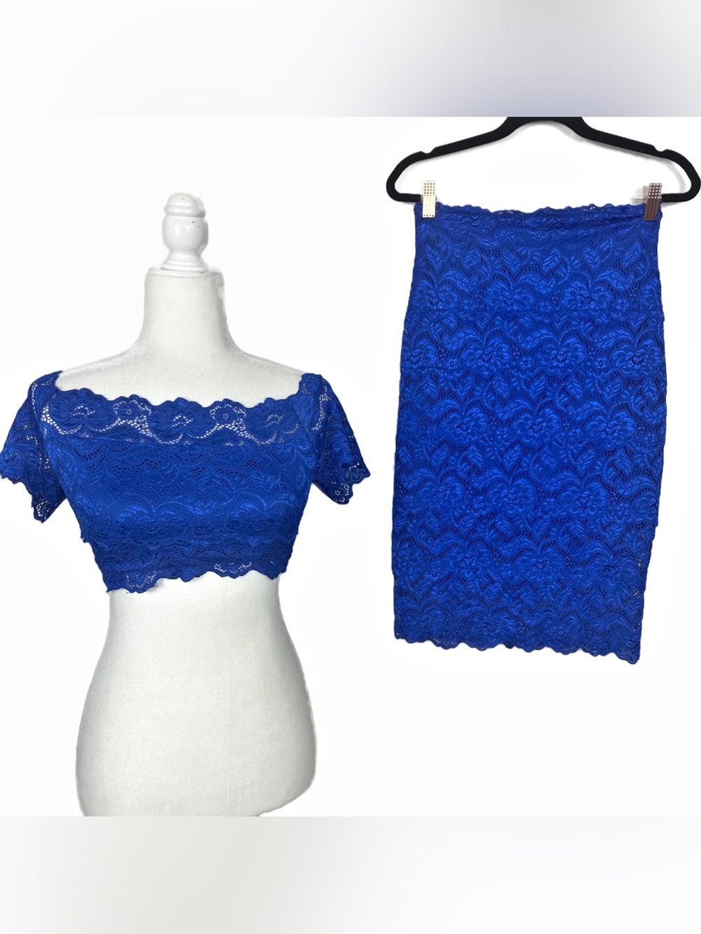 Nikibiki Royal Blue Lace Pencil Skirt Set in Medium